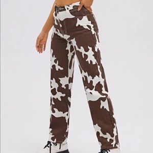 Cow print straight leg pants
